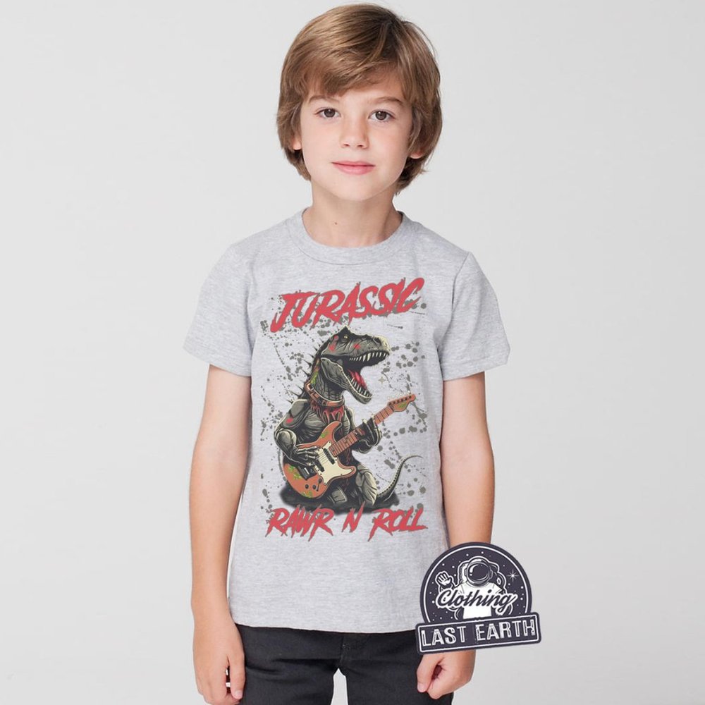 Jurassic Guitar T-Shirt Funny Dinosaur Shirt Music Band Boys Shirt Kids Shirts